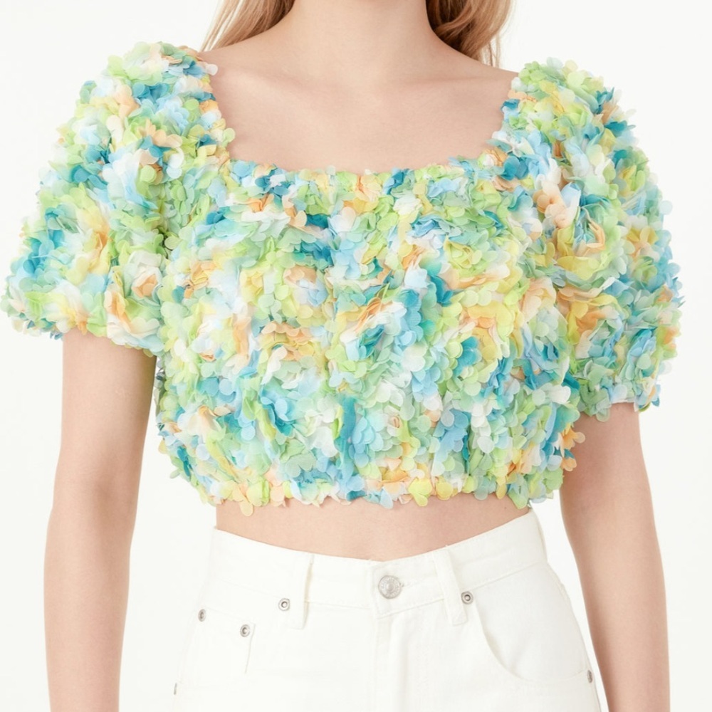 Free‎ the Roses Anthropologie  Embellished Colorful Crop Top Floral Large New
